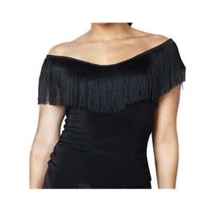 Dance America Fresco Medium Black Fringe Off Shoulder Ballroom Top Western